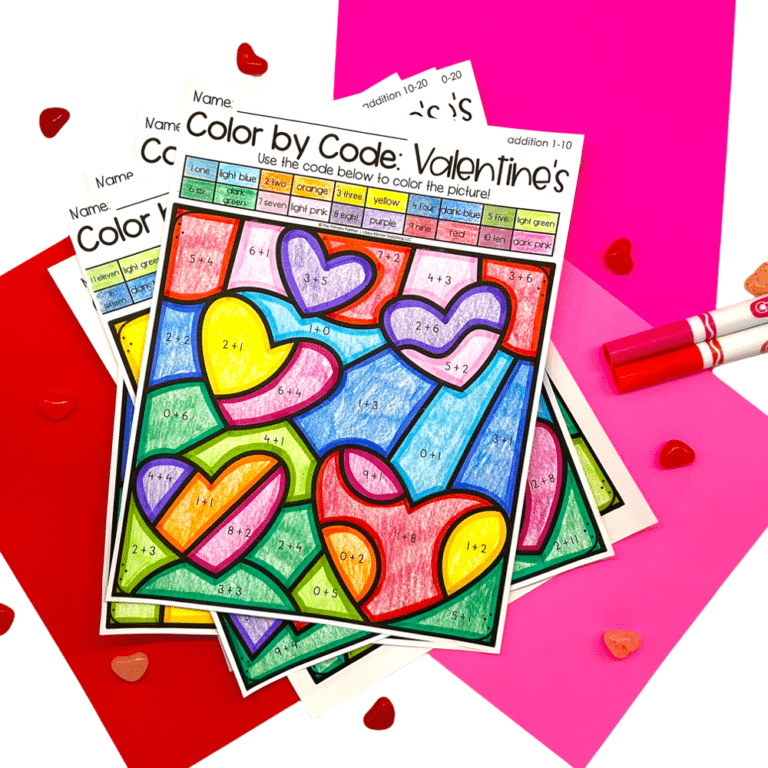 Color By Code Valentine S Day Color By Number Activity For Addition