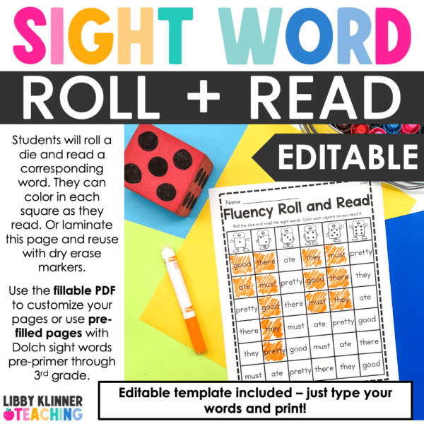 editable sight words roll and read