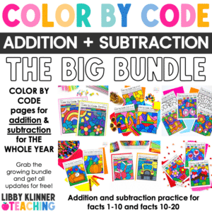 Color by Code BUNDLE Color by Number Printables for Addition & Subtraction