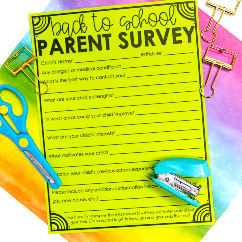 first week of school parent survey