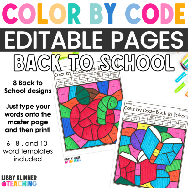 editable back to school color by code